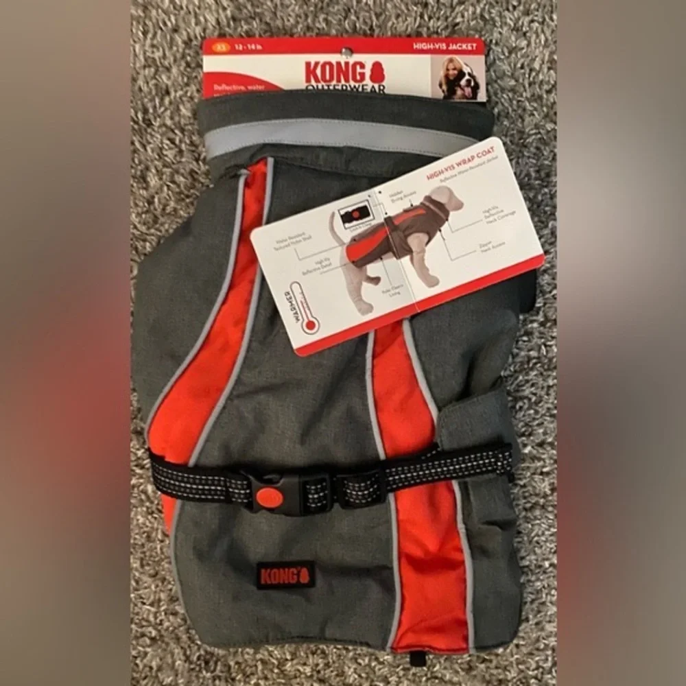 KONG High-Vis Insulated Dog Wrap Parka, Gray, XS (Water Resistant 💦) New!